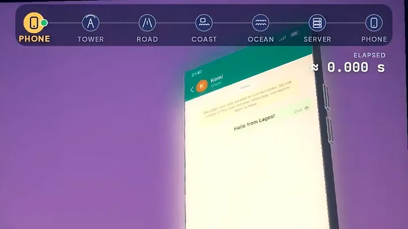 WhatsApp chat on a tilted phone with its route across the top